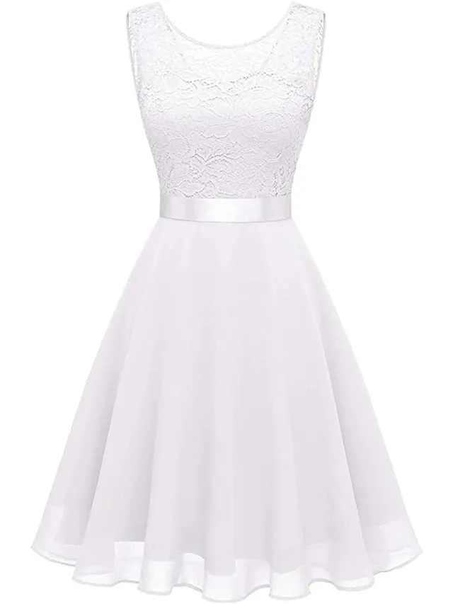 Women's Party Dress Lace Dress Knee Length Dress Pink Red Wine Dark Blue Red White Black Sleeveless Pure Color Lace Spring Summer Crew Neck Elegant 2022 XS S M L XL XXL XXXL