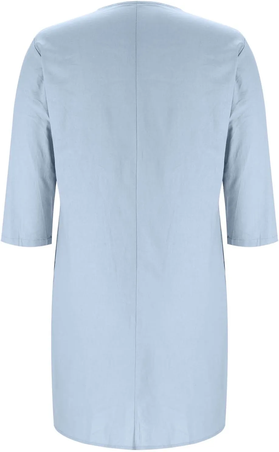 Womens Plus Size Summer Dress Cotton Linen Trendy 3/4 Sleeve Dresses Casual Loose Side Split V Neck Midi Shirt Dress
