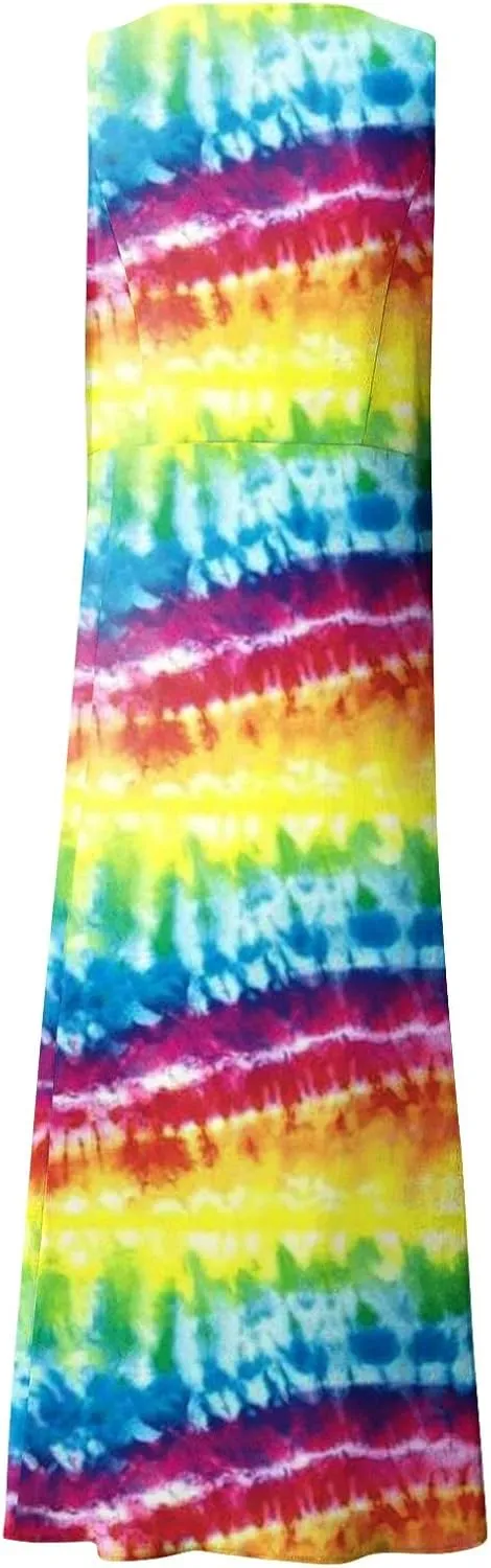 Womens Plus Size Summer Dresses 2025 Gradient Ombre Trendy Casual Vacation Sleeveless Boho Tank Midi Pockets Sundresses