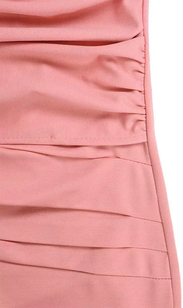 Women's Sexy Midi Dress Casual Crew Neck Short Sleeve Ruched Bodycon Summer Dresses for Party Club Cocktail
