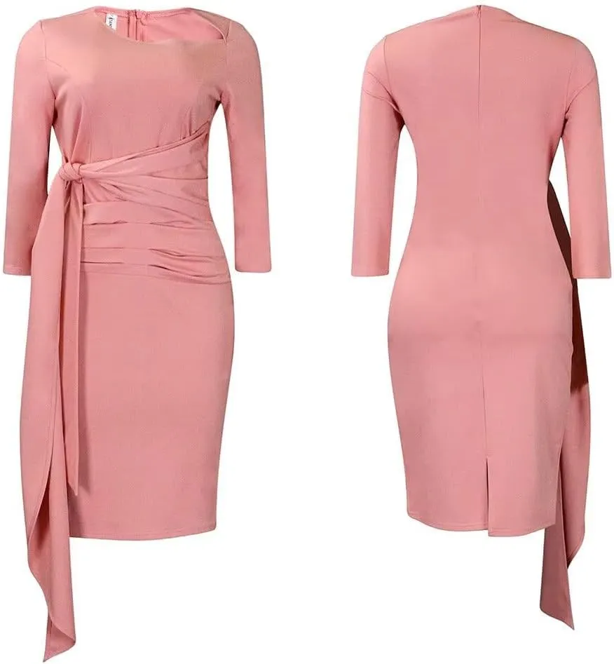 Women's Sexy Midi Dress Casual Crew Neck Short Sleeve Ruched Bodycon Summer Dresses for Party Club Cocktail