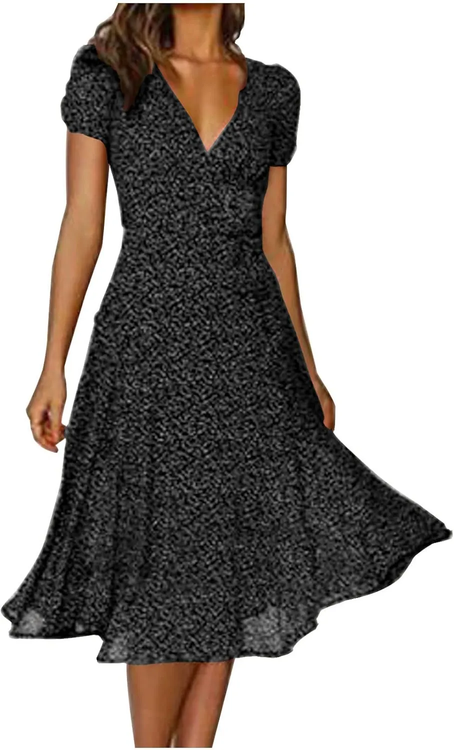 Women's Summer Beach Sundress Trendy V Neck Short Sleeve Floral Printed A Line Ruffle Dresses Floral Long Maxi Dress