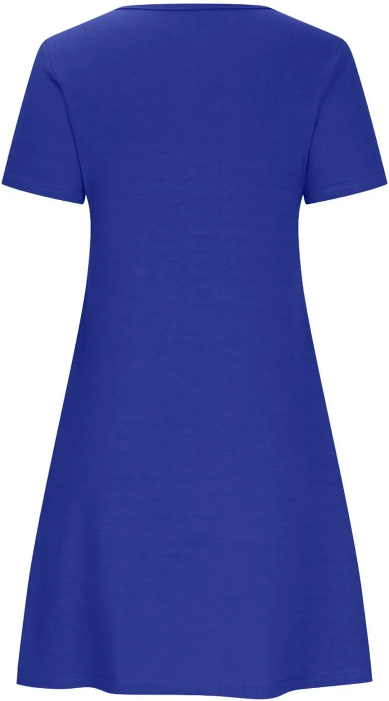 Womens Summer Casual Solid Dresses Beach Vacation Dresses Short Sleeve Tshirt Mini Dress with Pockets