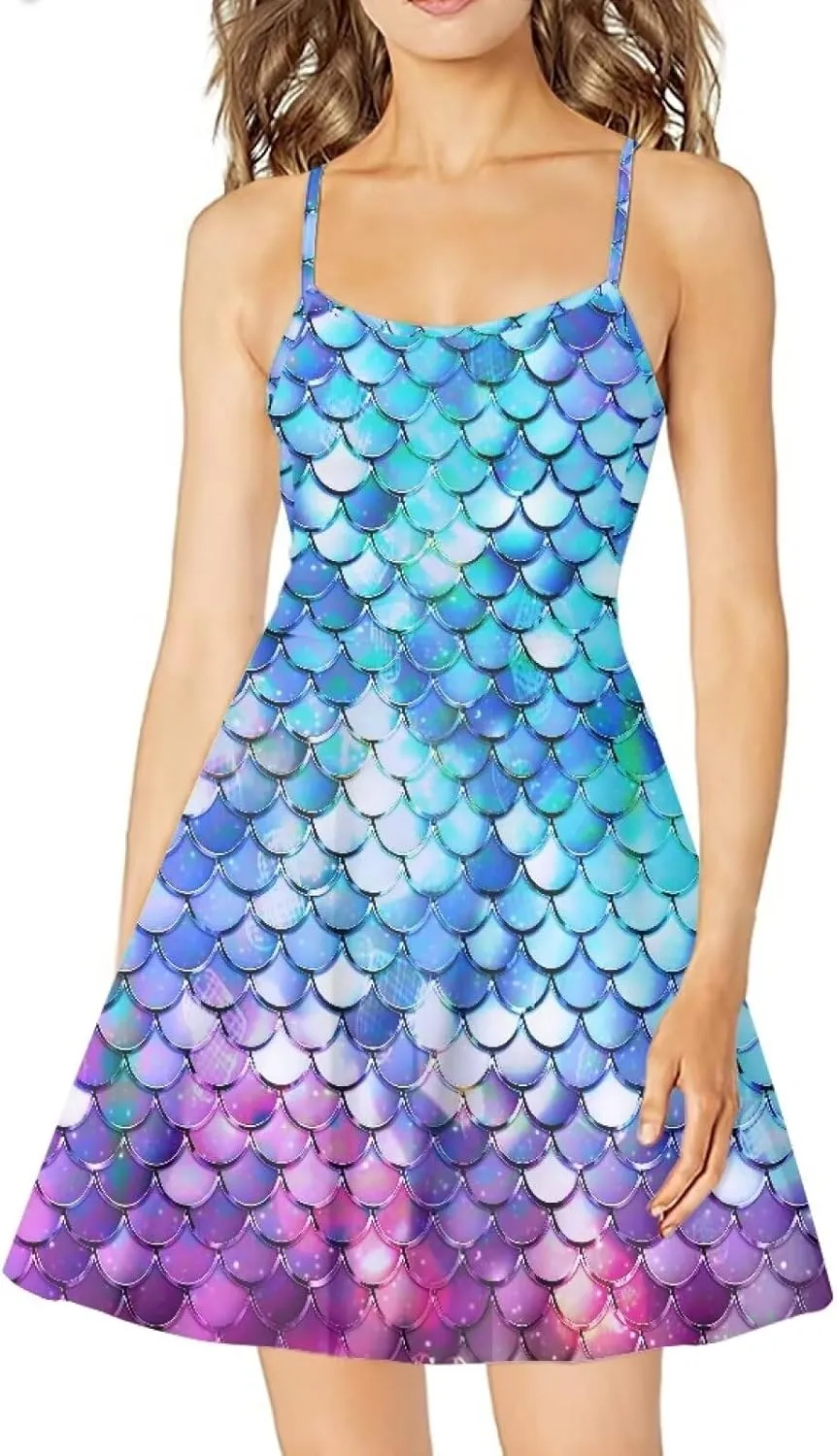 Womens Summer Casual Swing Tank Dresses, Beachwear Sleeveless Dresses for Girls