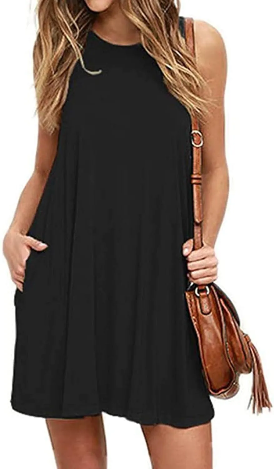Women's Summer Dresses 2025 Beach Casual Sleeveless Solid Color Tank Loose Sundress with Pocket Beach Cover up Loose Dress