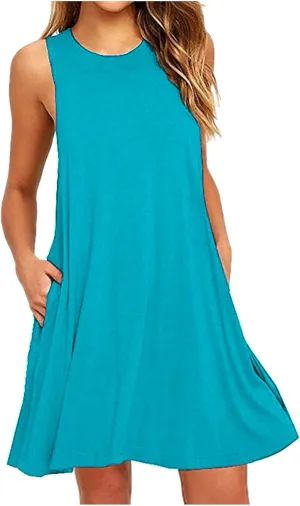 Women's Summer Dresses 2025 Beach Casual Sleeveless Solid Color Tank Loose Sundress with Pocket Beach Cover up Loose Dress