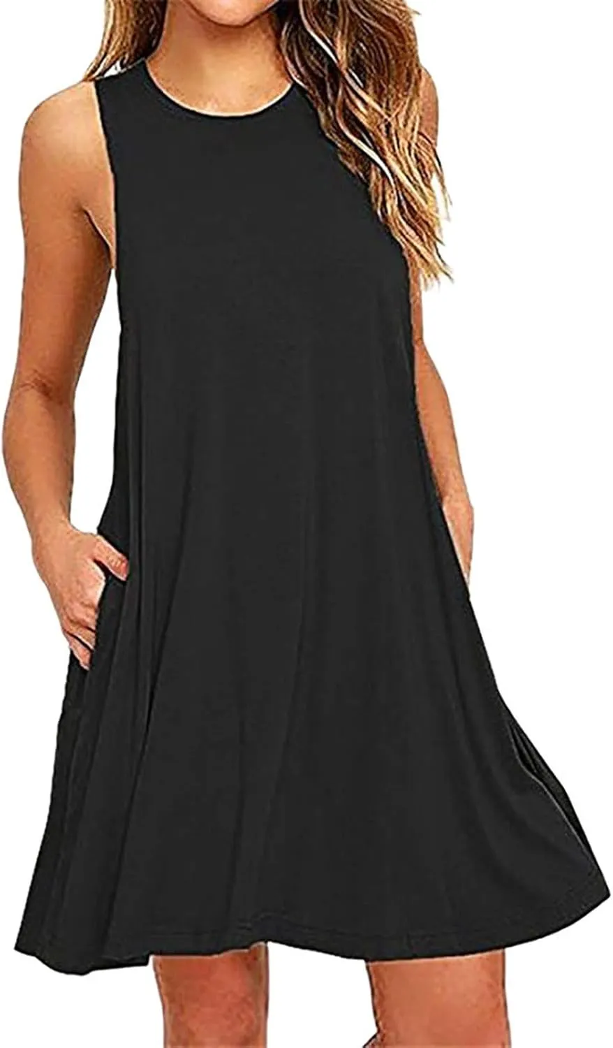Women's Summer Dresses 2025 Beach Casual Sleeveless Solid Color Tank Loose Sundress with Pocket Beach Cover up Loose Dress