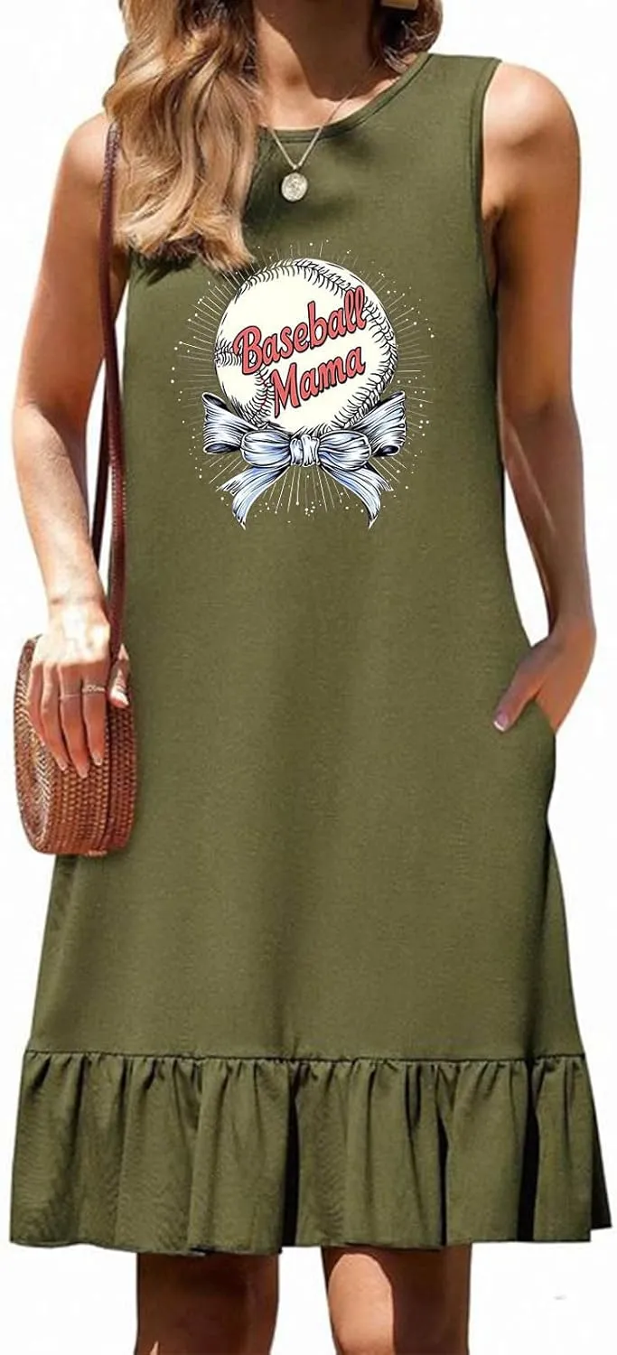 Women's Summer Sleeveless Beach Dress Cute Graphic Ruffle Swing Mini Sundress Crewneck Casual 2025 New