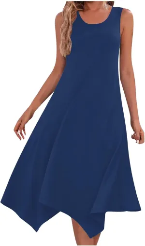 Women's Sundress Summer Casual Sleeveless Loose Flowy A-Line Dress Fashion Irregular Hem Beach Dress