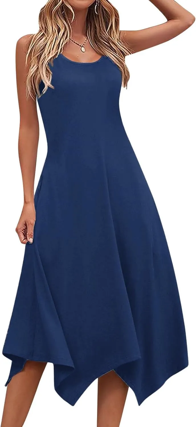 Women's Sundress Summer Casual Sleeveless Loose Flowy A-Line Dress Fashion Irregular Hem Beach Dress