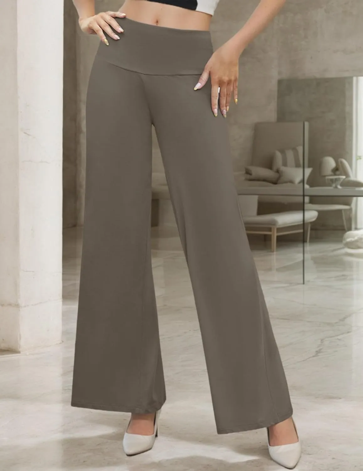 Womens Wide Leg High Waist Palazzo Pants for Women Casual Soft Lounge Pants Loose Comfy Trousers
