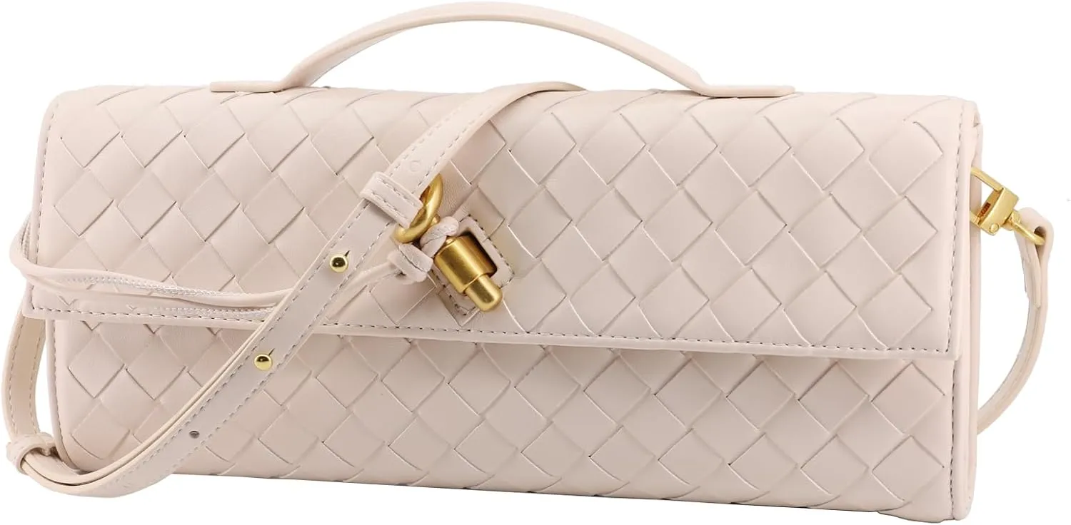 Woven Bag Clutch Purse for Women Ladies Party Handbag Wedding Cocktail Prom Crossbody Shoulder Bag
