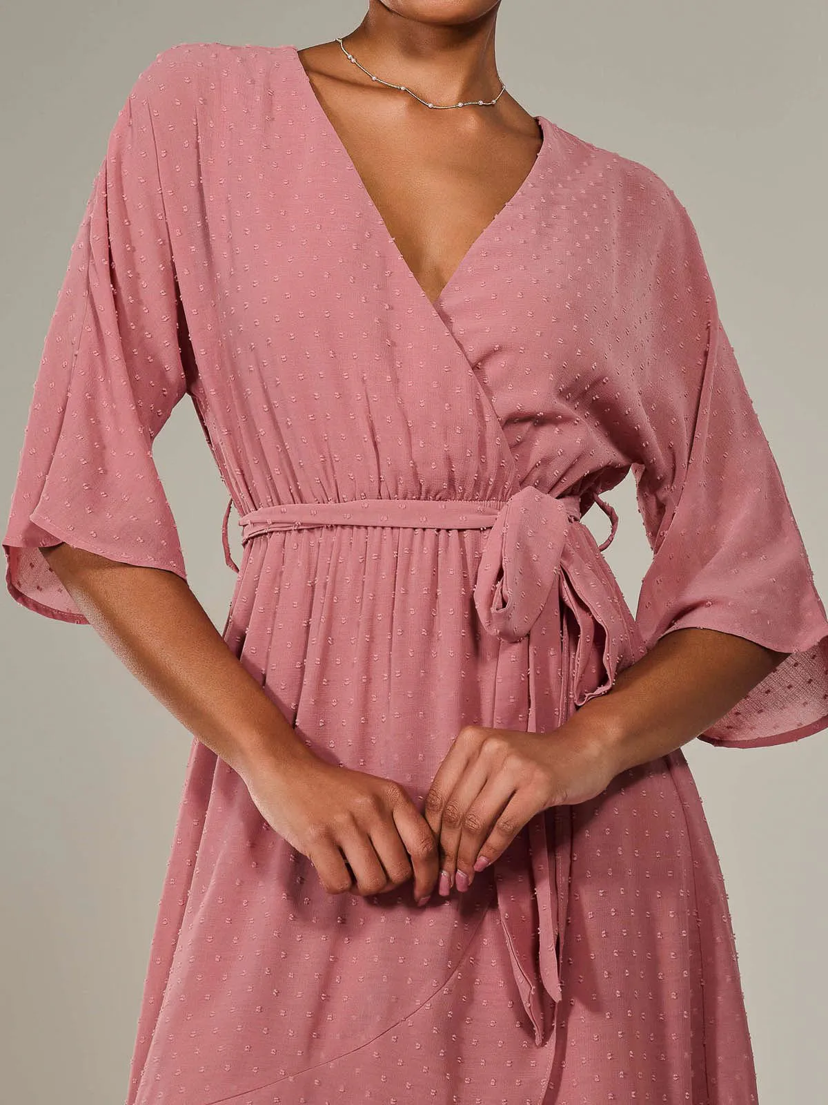 Wrap Tie Front Midi Dress, Dusty Pink