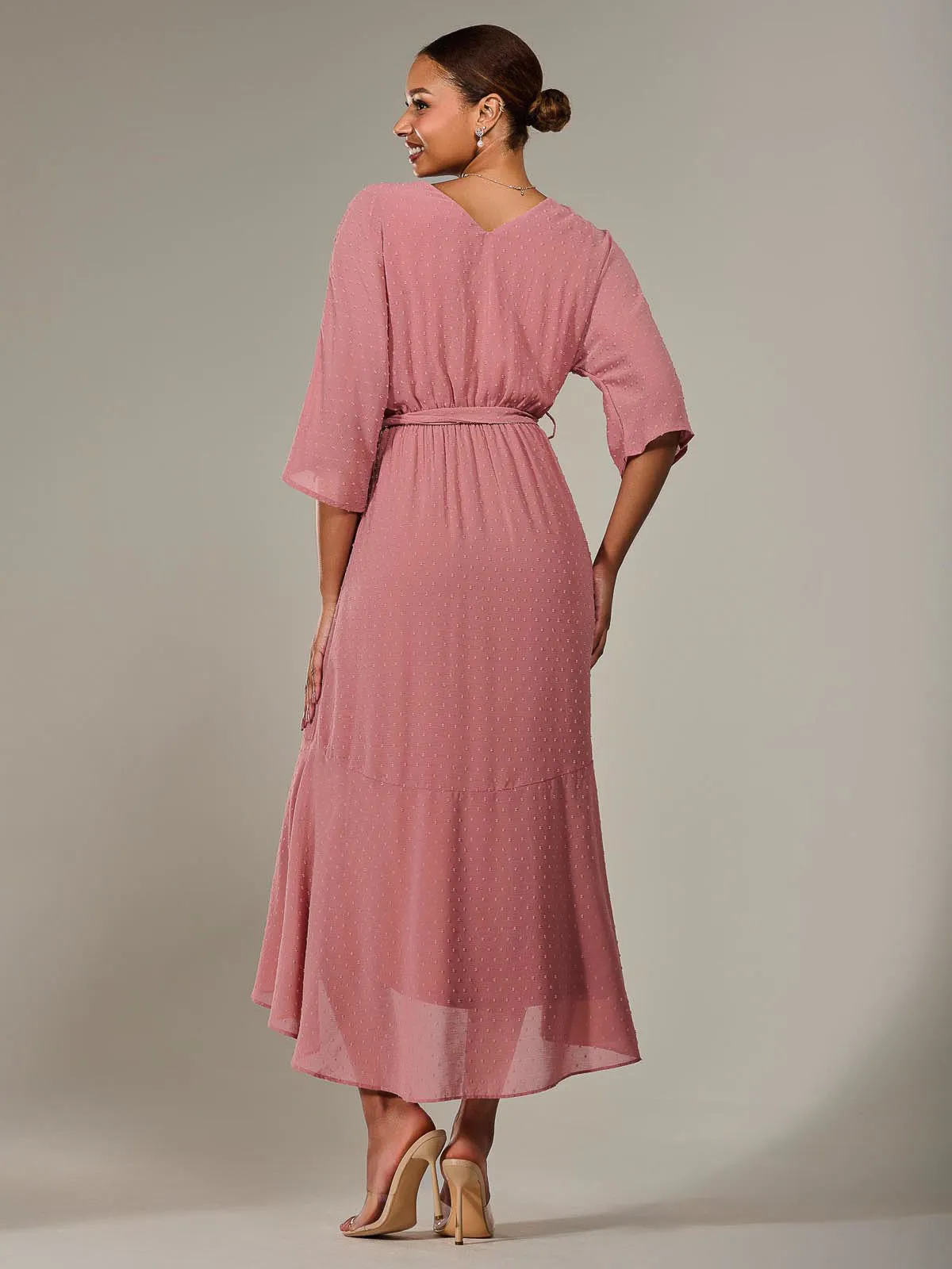Wrap Tie Front Midi Dress, Dusty Pink