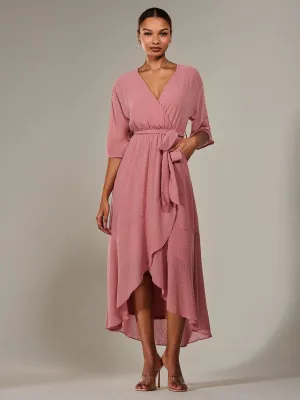 Wrap Tie Front Midi Dress, Dusty Pink